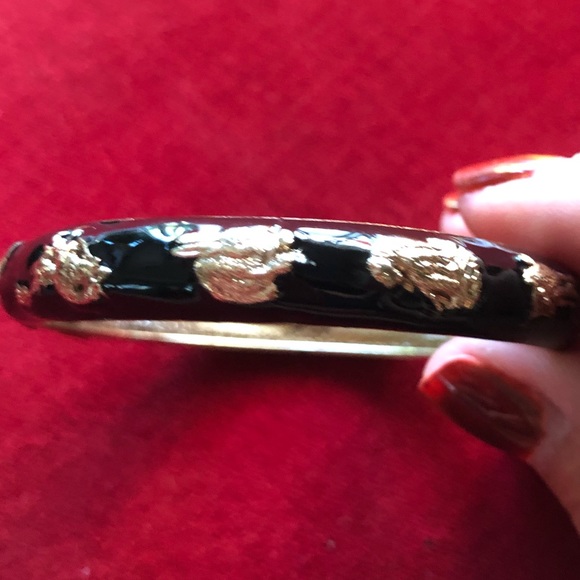 Black and gold tone cuff bangle bracelet. - Picture 5 of 6